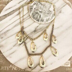 New‎ York & Company Textured Metal Statement Necklace Layered Chain Metal Beads